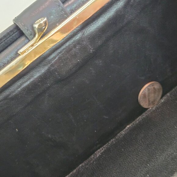 Gucci Vintage Black Coated Long Wallet Logo Kisslock Snap Trifold 035-001-0264 - Picture 6 of 10